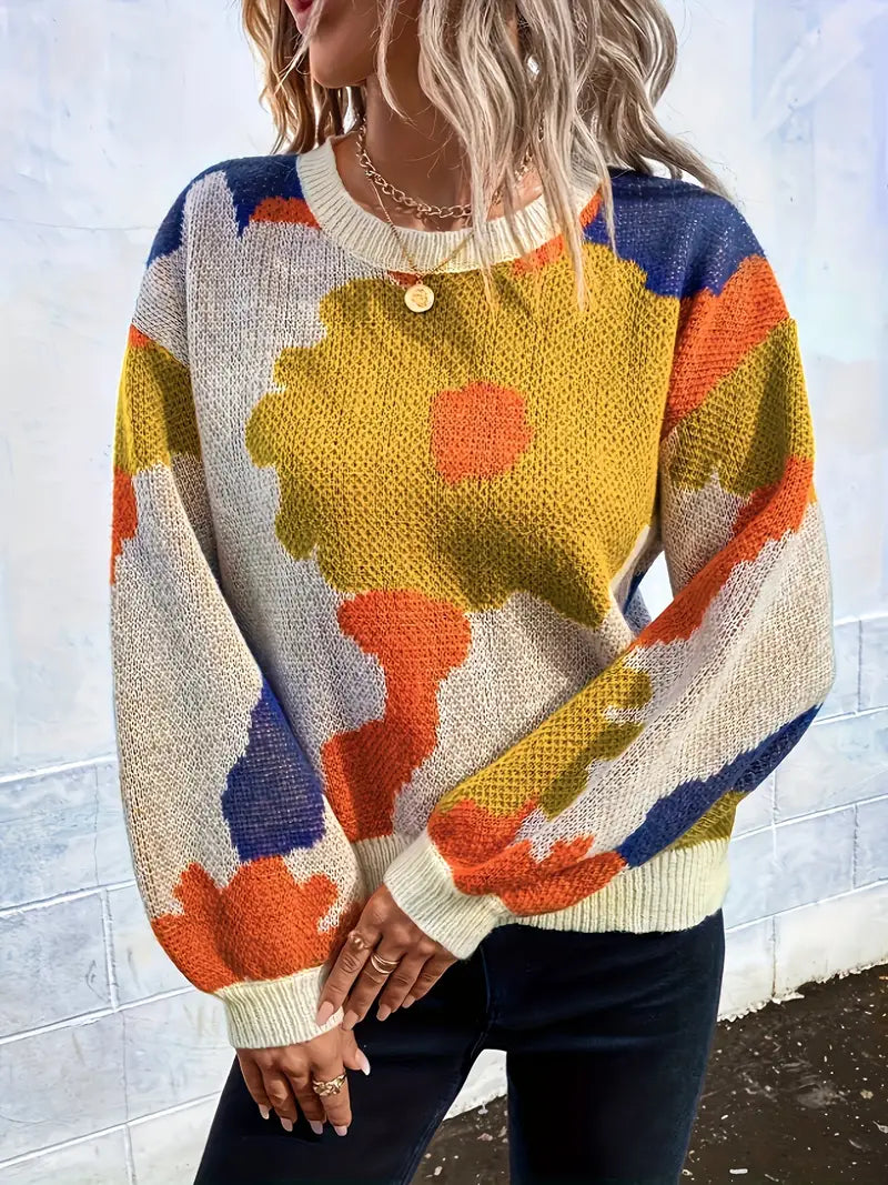 Divyae - Pull Abstrait À Fleurs