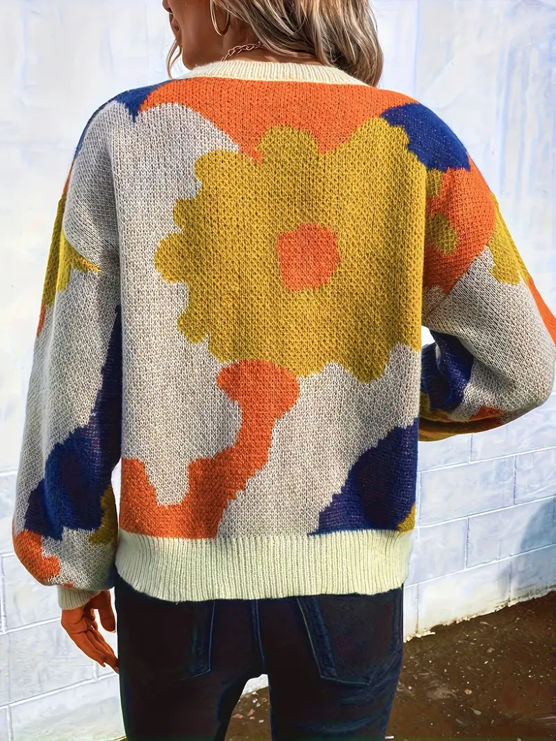 Divyae - Pull Abstrait À Fleurs