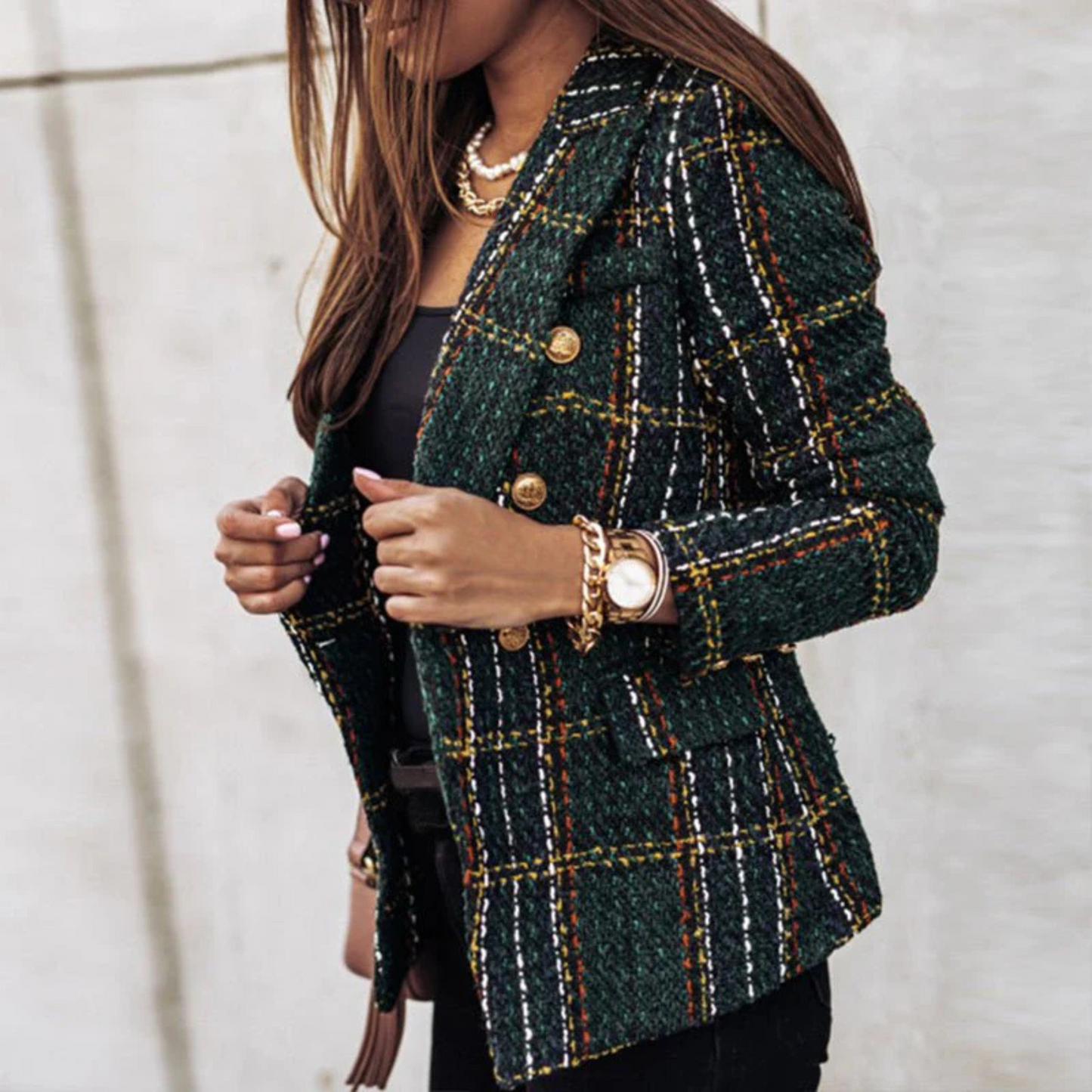 Rhea | Femme Blazer | Motif à Carreaux et Tissu Souple